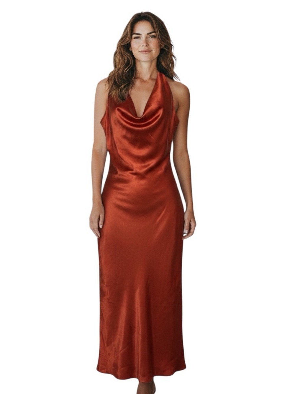 French Connection Ennis Satin Halter Midi Dress Wine Red Size 8 NEW